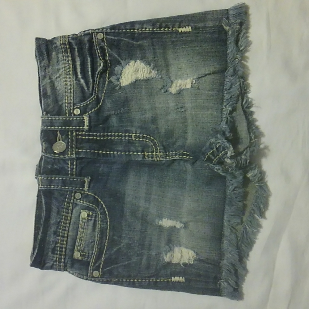 BKE Stella Distressed Denim Blue Jean Shorts Raw Hem 25